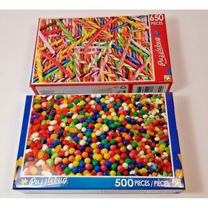 Puzzlebug Candy Jigsaw Puzzle Lot (2) Colorful Candy Sticks 650 & Candy Fun 500